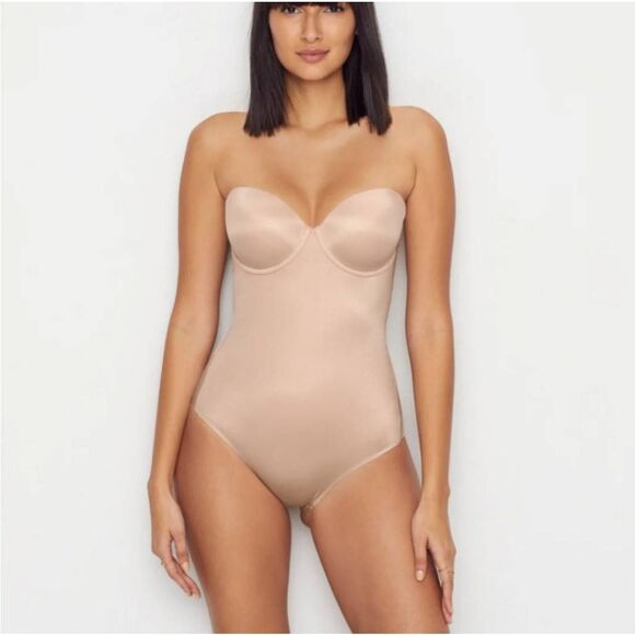 Spanx Suit Your Fancy Bodysuit Sz L Nude Strapless Shapewear Slimming 10205R - Picture 1 of 11